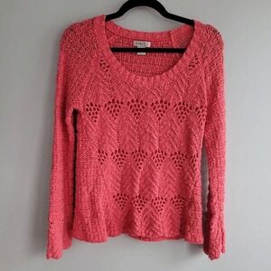 Vintage y2k peach‎ pink open knit flared sleeved sweater scoop neck boho